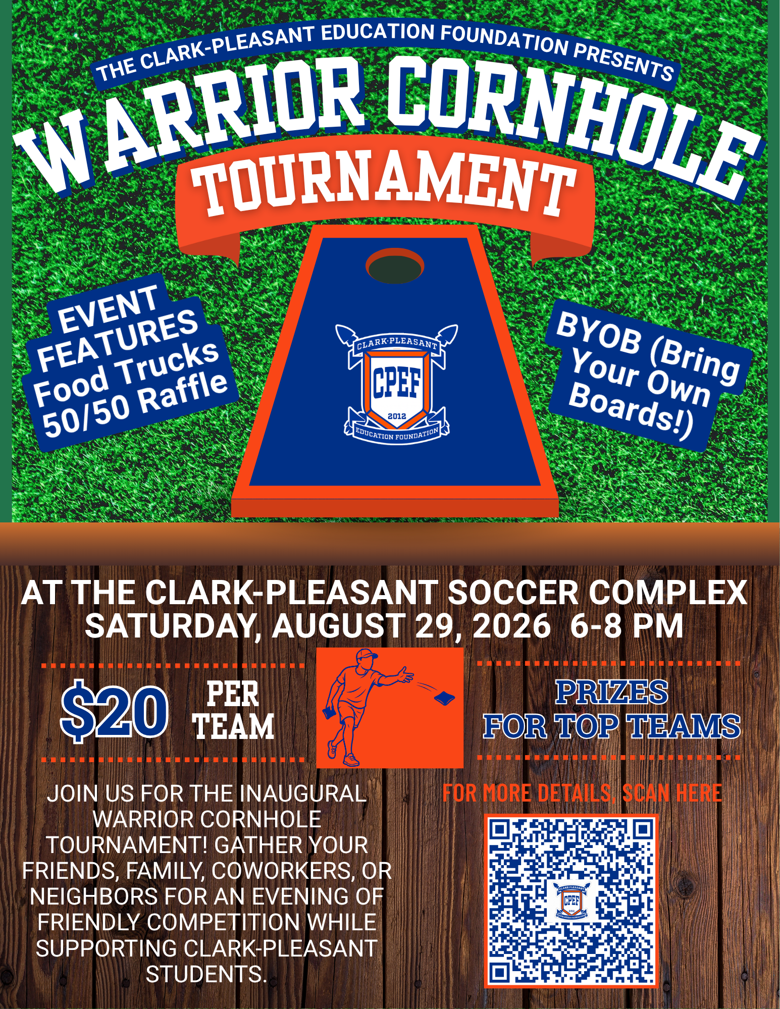 Warrior Cornhole Tournament Flyer